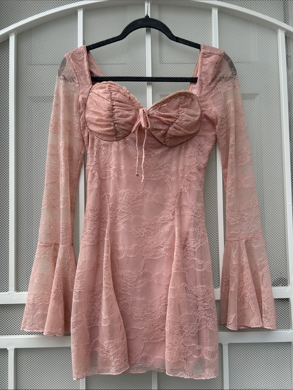 Blush Pink Lace Long-Sleeve Mini Dress